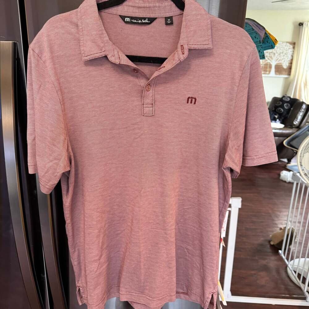 Travis Mathew Men's Red Striped Performance Polo Shirt Size M